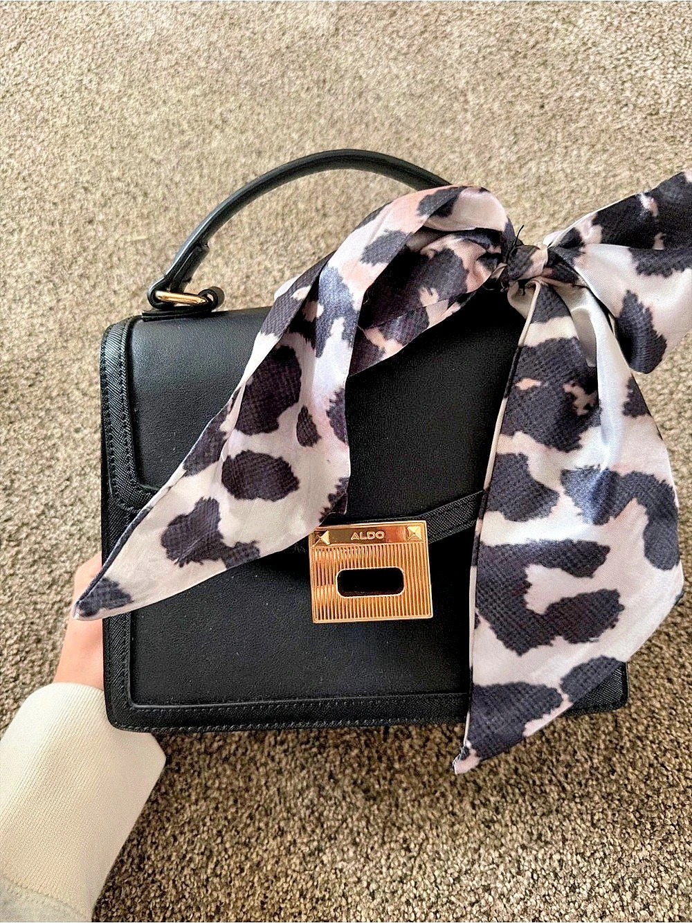 ALDO Black Top Handle Satchel with Scarf Accent